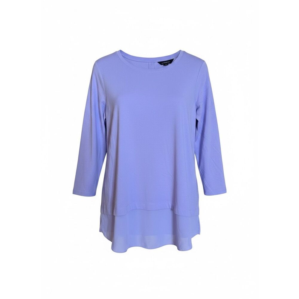 Lands' End NWOT 3/4 Sleeve‎ Chiffon Hem Button Back Blouse Top Lavender Size XL